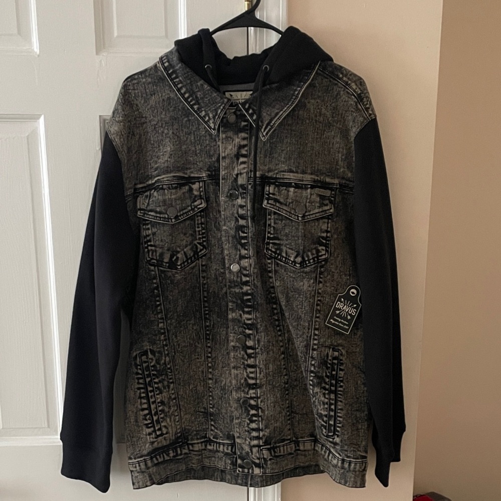 Black and Gray Denim Jacket with Hood DRAVUS BRAND